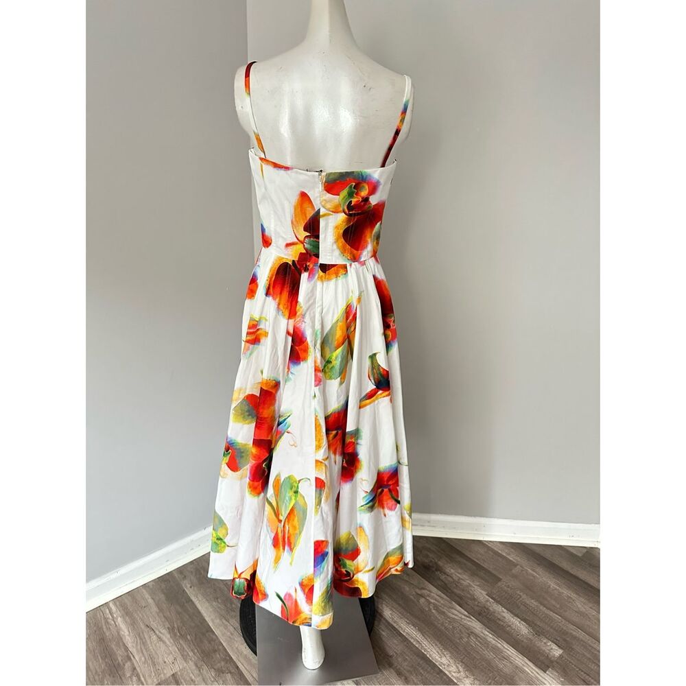 NWT Alexander McQueen Orchid Print A-Line Midi Dress Tropical White Red Size 2 $ - Picture 7 of 12